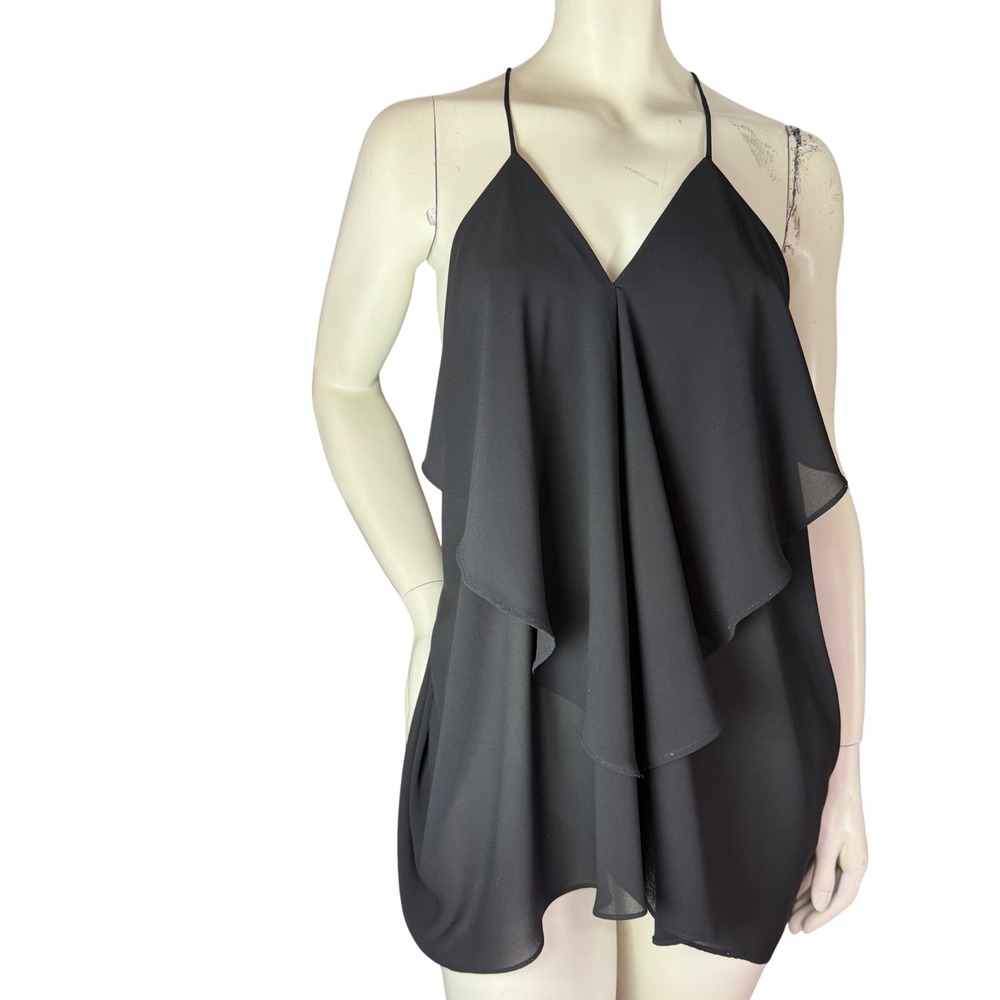 Minimum Ophelia Top Black Sheer Ruffle Drape Back Neo Minimalism Office Siren‎ S